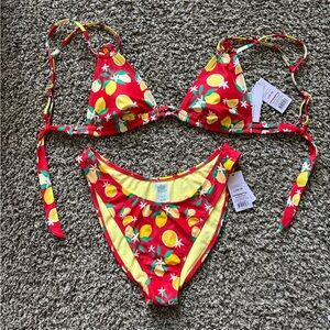 Wild Fable Red Lemon Print Top